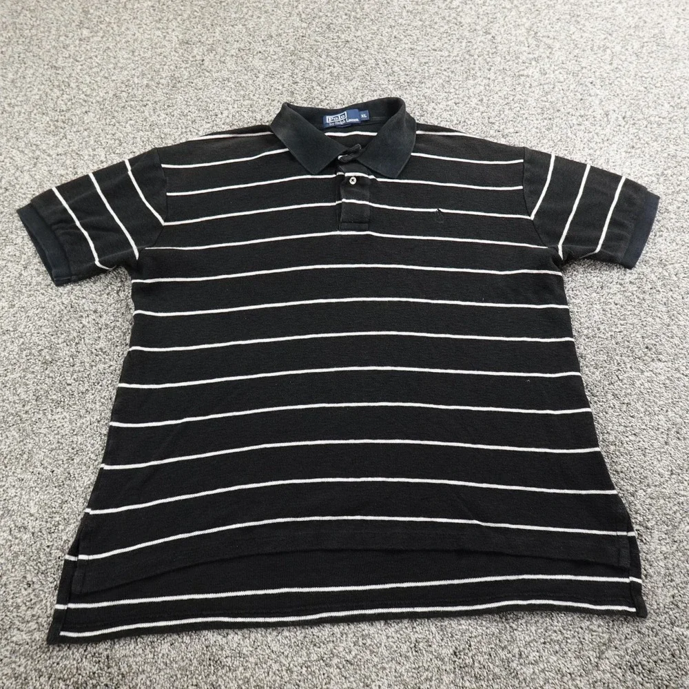 VTG Polo Ralph Lauren Polo Shirt Mens XL Black Pony Waffle Knit Thermal 90s Y2K